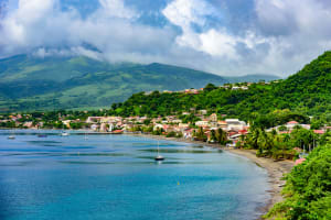 Martinique Paradise coast at Saint Pierre with Mt. Pelee, volcanic, Martinique