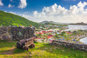 St. Martin & St. Maarten Cannon at Fort St Louis, St Martin, overlooking town of Marigot