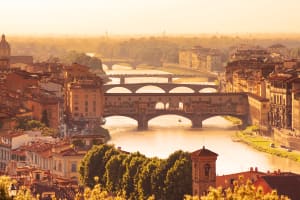 Florence View of cityscape and Arno river at sunrise - Florence, Italy