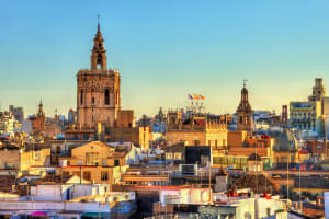 Valencia Old Town in Valencia taken from Serranos Gate in Spain
