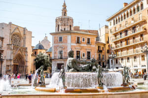 Valencia Historic Turia Fountain with Neptune statue in Valencia, Spain