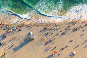 Los Angeles Aerial view of Santa Monica beach, Los Angeles