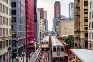 Chicago Elevated Train at The Loop, Chicago, Illinois