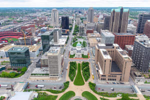 Missouri Busch Stadium and Old Courthouse in Downtown St. Louis