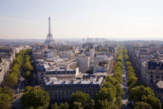 aerial view of Paris with the Eiffel Tower in the background