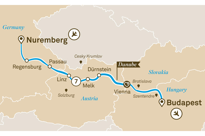 Scenic Gems of the Danube Cruise Itinerary Map
